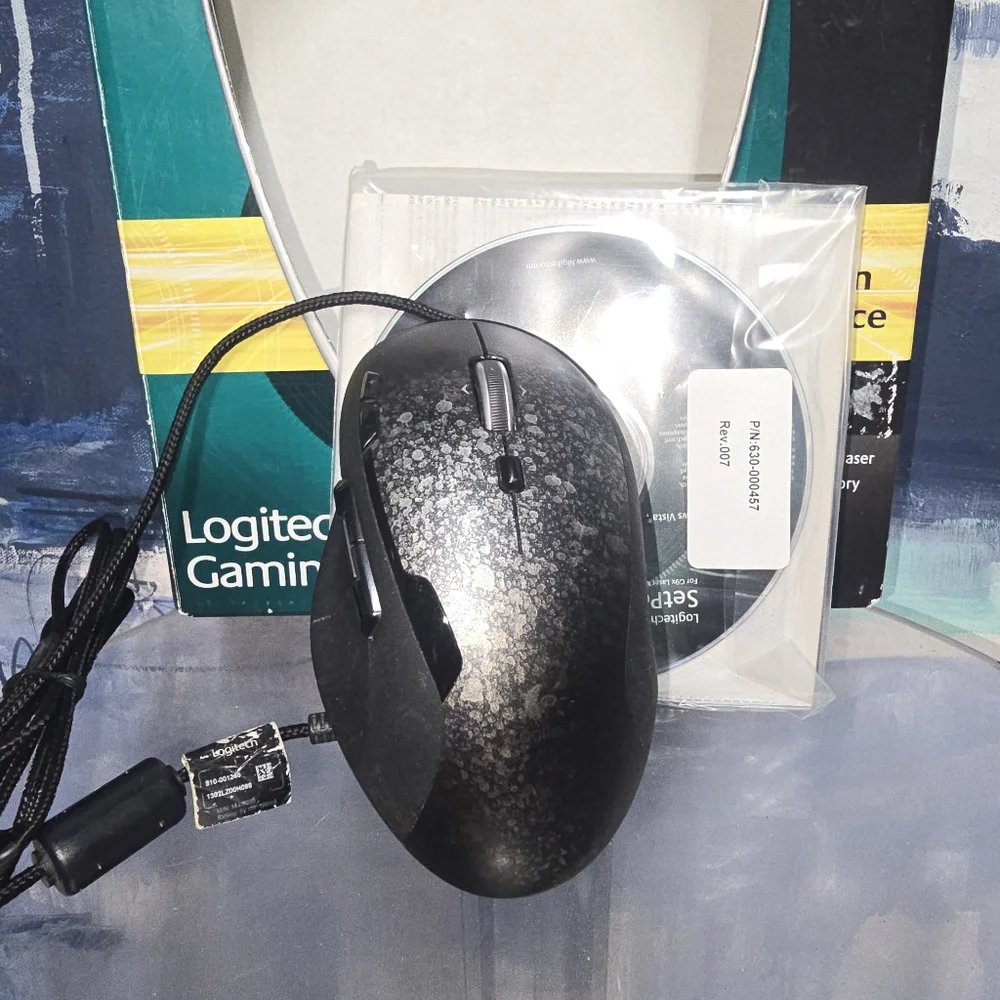Logitech G500 Computer Laser Mouse with Weights and Tray - Used, Working